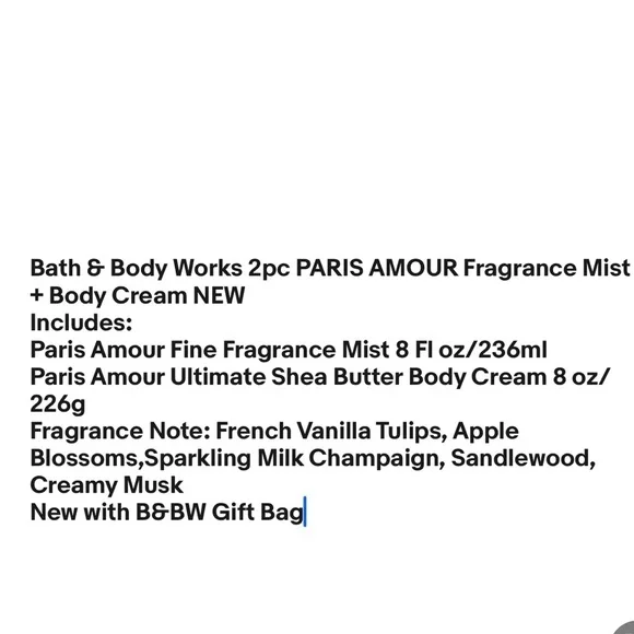 Bath & Body Works PARIS AMOUR 2 Pc Set Fine Fragrance & Body Cream NEW - Picture 6 of 6
